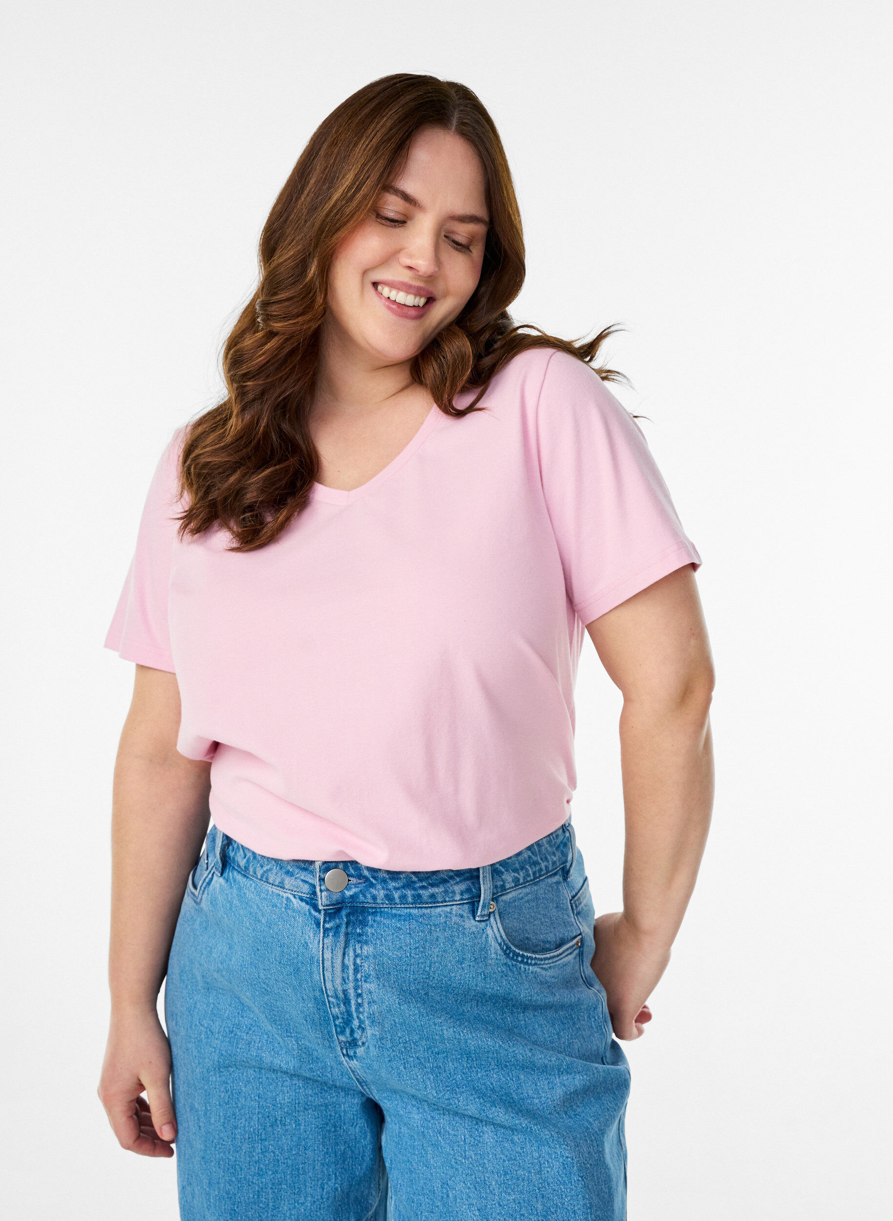 Ensfarvet basis t-shirt i bomuld, Lyser&oslash;d, Model