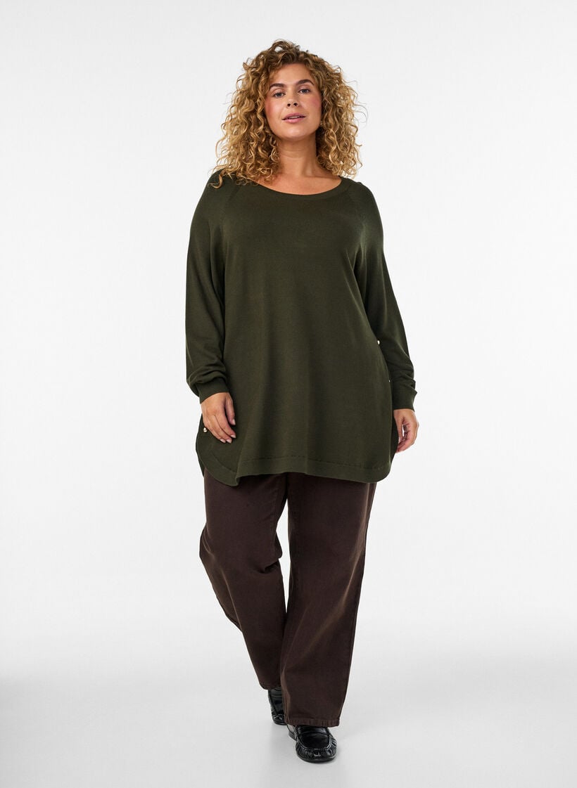 Strikbluse med knapper i siden, Gr&oslash;n, Model image number 1