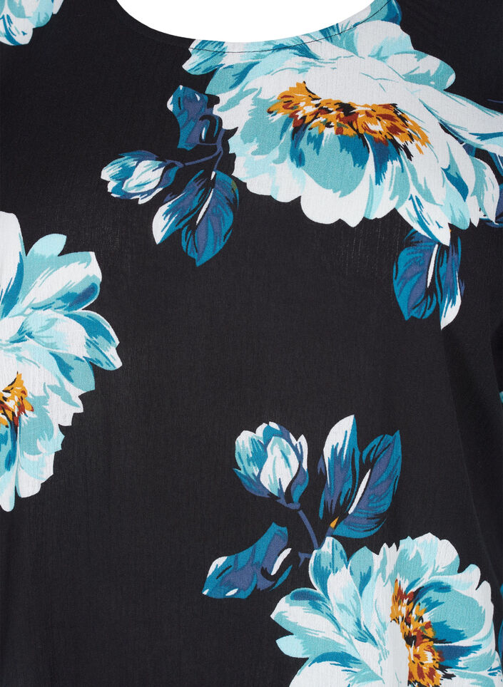 Kortærmet viskose bluse med blomsterprint, Black Big Flower, Packshot image number 2