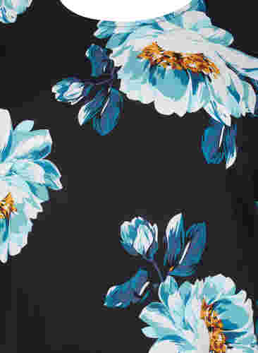 Kortærmet viskose bluse med blomsterprint, Black Big Flower, Packshot image number 2