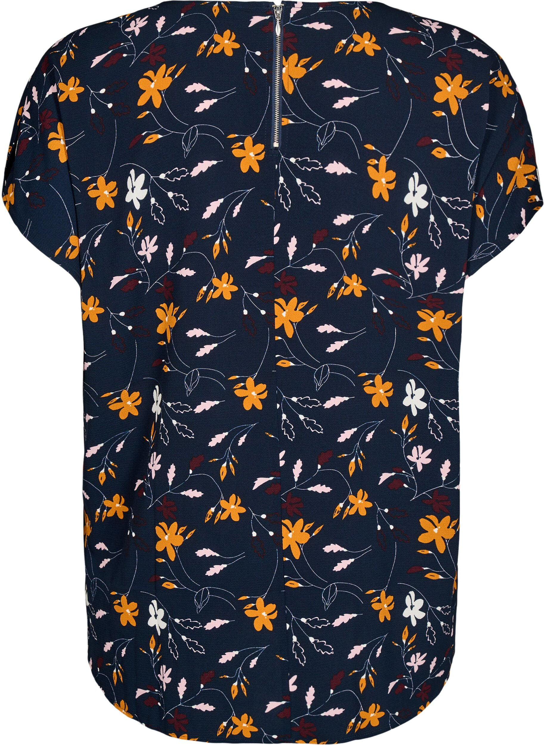 Zizzi Kort&aelig;rmet bluse med blomsterprint, Sky Captain Flower, Packshot image number 1