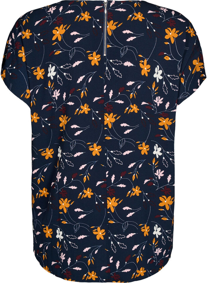 Kortærmet bluse med blomsterprint, Sky Captain Flower, Packshot image number 1