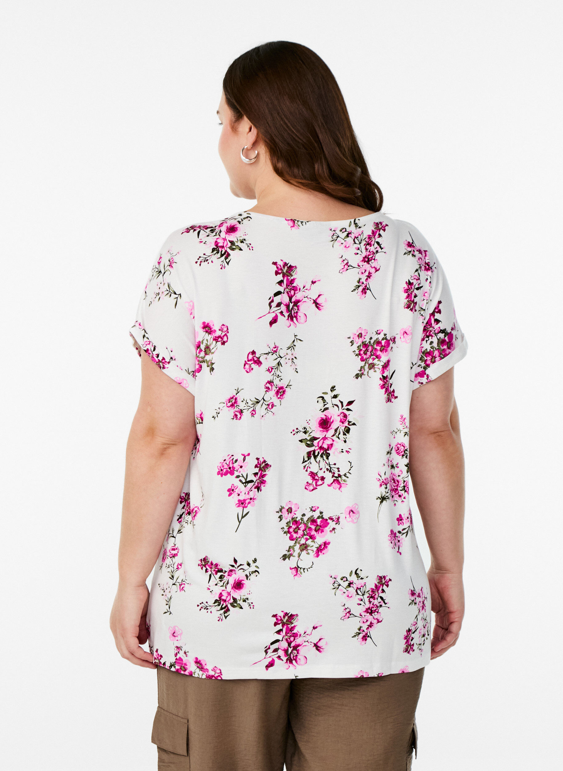 Zizzi T-shirt med blomsterprint, Lyser&oslash;d, Model image number 2