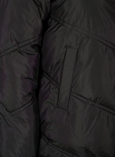 Kort puffer vinterjakke med lommer, Black, Packshot image number 3