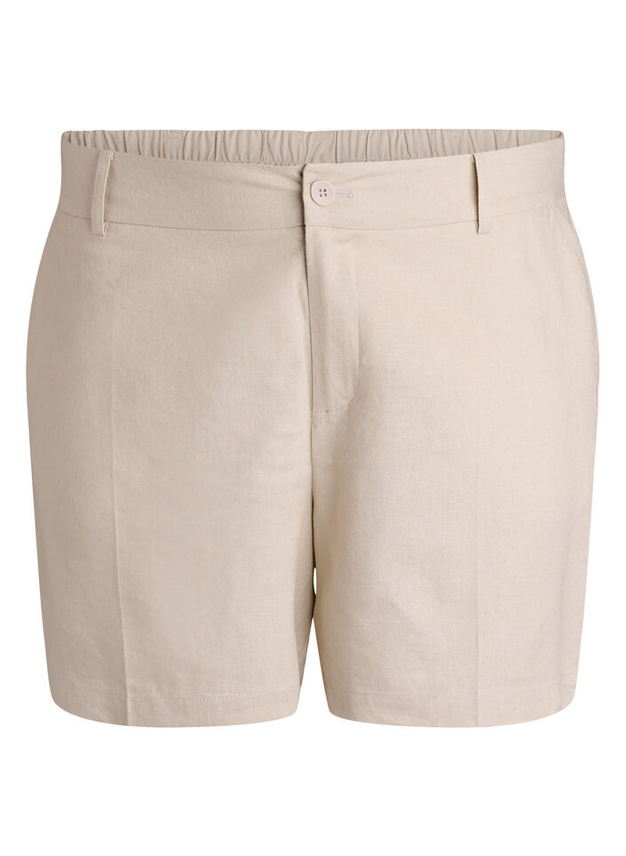 Bermudashorts i h&oslash;r og viskose med h&oslash;j talje, Beige, Packshot image number 0