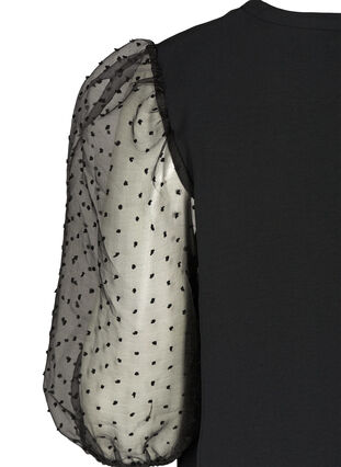 Bluse med transparente pufærmer, Black, Packshot image number 3