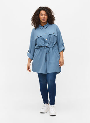 Skjortejakke med bindesnøre og lommer, Blue Shadow, Model image number 2