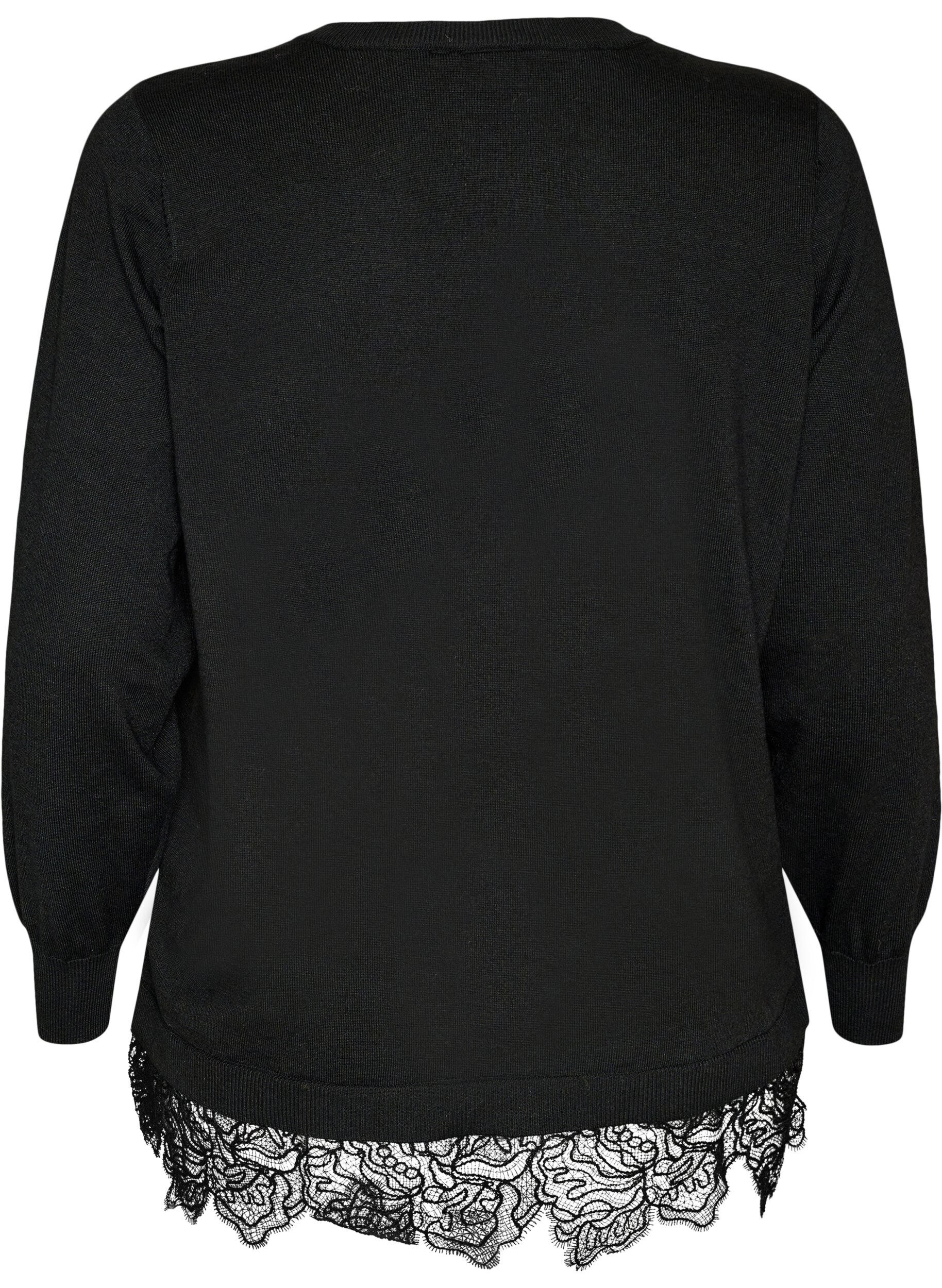ZizziCardigan med bred blondekant , Sort, Packshot image number 1