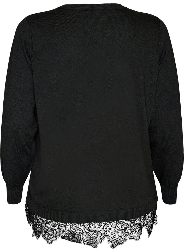 Cardigan med bred blondekant , Sort, Packshot image number 1