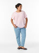 Bluse med korte &aelig;rmer og rund halsudsk&aelig;ring , Lyser&oslash;d, Model image number 1