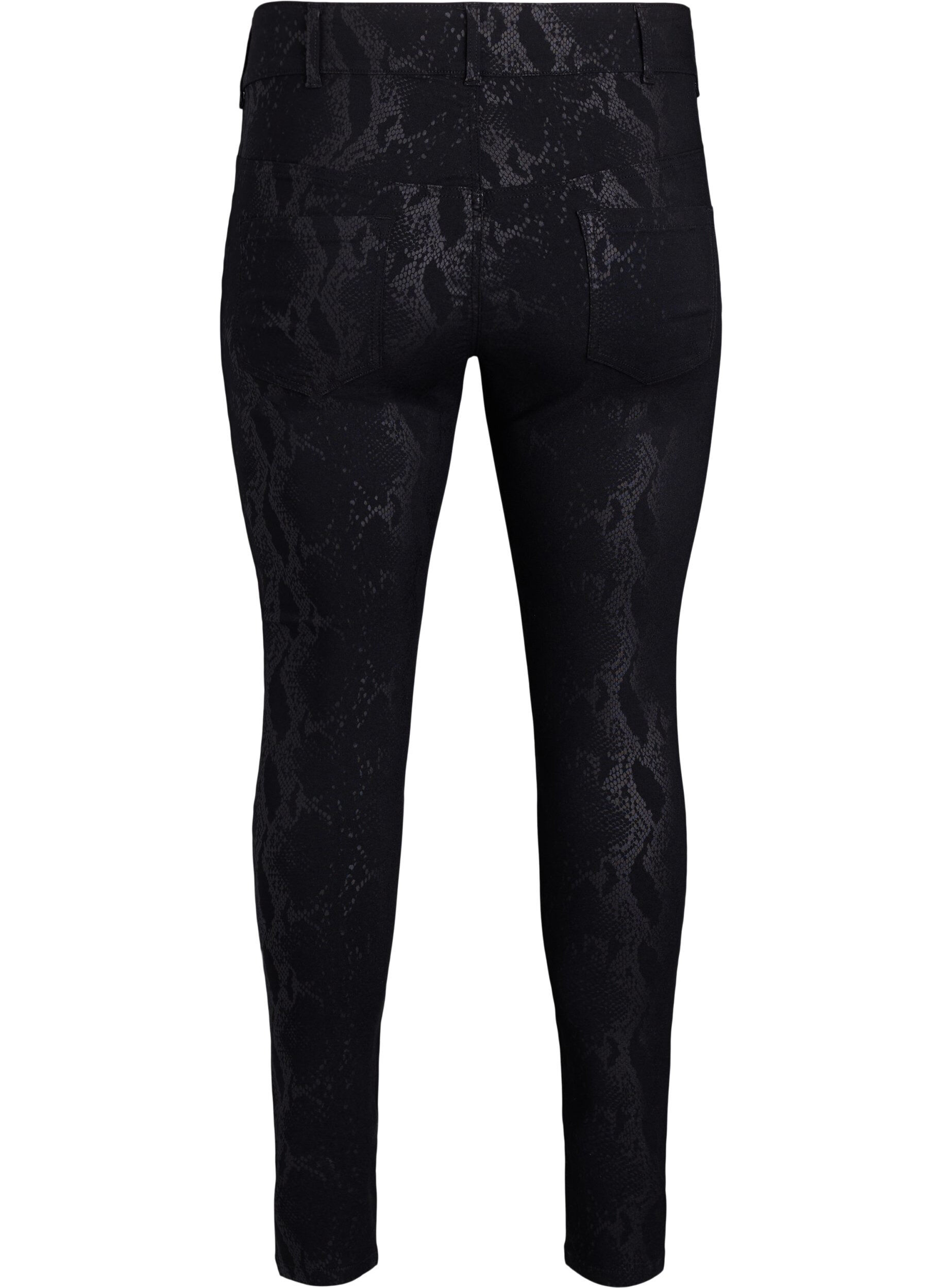 Zizzi Slim fit bukser med slangem&oslash;nster, Sort, Packshot image number 1