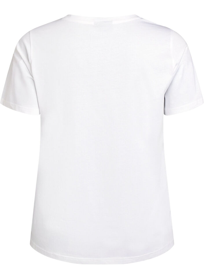 T-shirt i økologisk bomuld med blomstermotiv, B. White w. Flower, Packshot image number 1