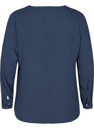 Skjortebluse med v-hals og knapper, Navy Blazer, Packshot image number 1