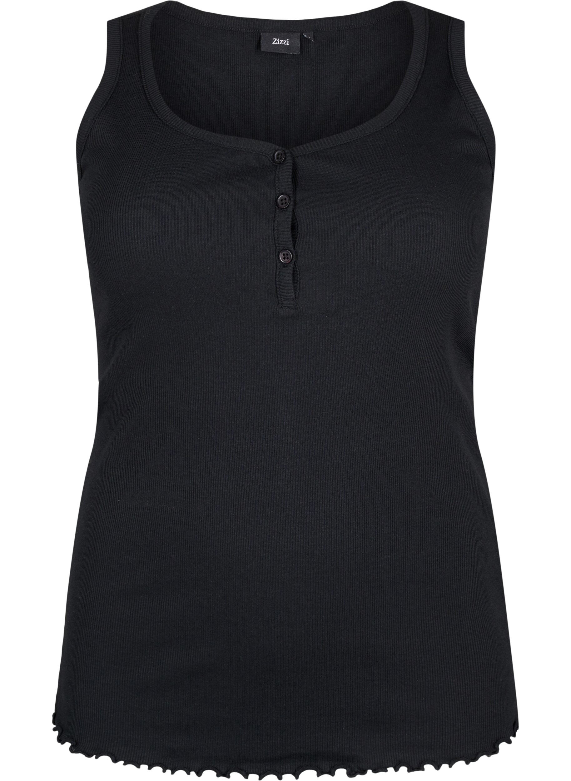 Zizzi Rib tanktop med knapper, Black, Packshot image number 0