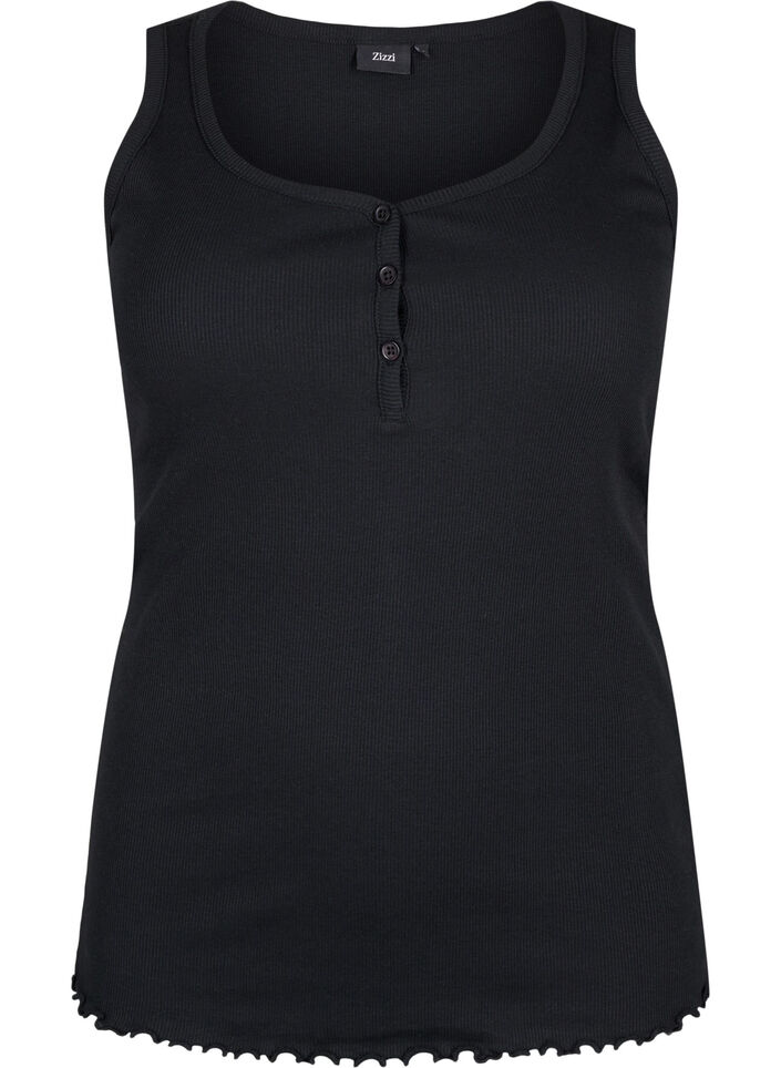 Rib tanktop med knapper, Black, Packshot image number 0