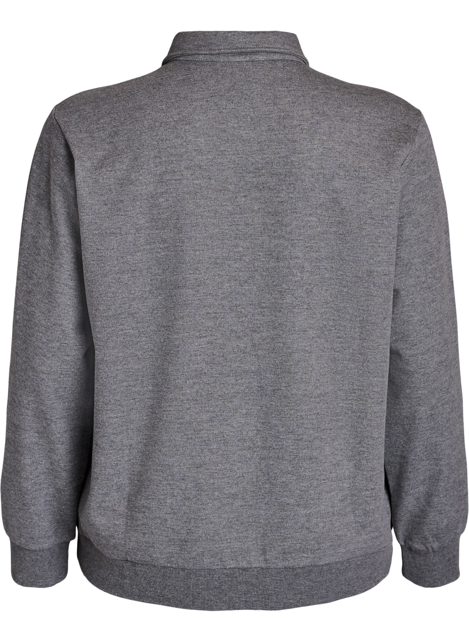 Zizzi Sweat poloshirt med dekorative knapper, Gr&aring;, Packshot image number 1