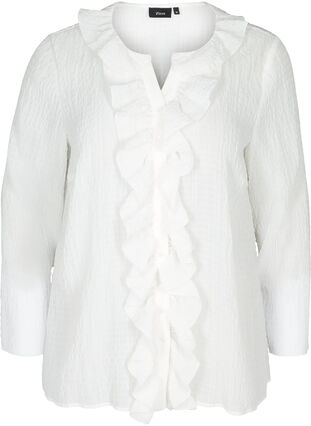 Bluse med flæser, Bright White, Packshot image number 0