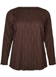 Jerseybluse med b&oslash;lget struktur, Brun