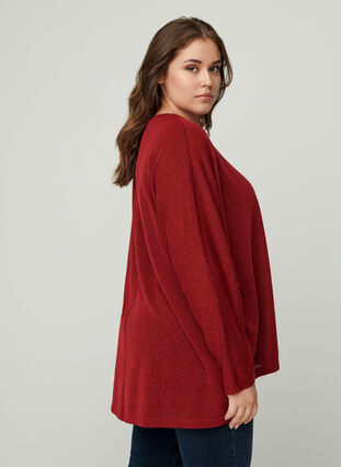 Ensfarvet bluse med lange ærmer, Red, Model image number 1
