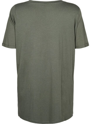 Ensfarvet oversize t-shirt med v-hals, Thyme, Packshot image number 1