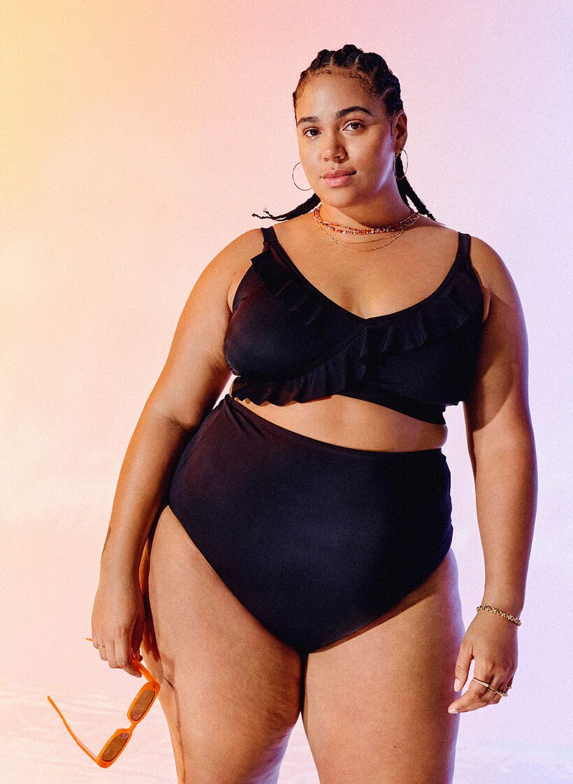 Bikini top med flæser og udtagelig indlæg, Black, Image