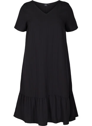 Kortærmet viskose kjole med v-udskæring, Black, Packshot image number 0