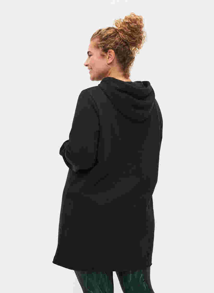 Lang sweatshirt med hætte og lommer, Black, Model image number 1