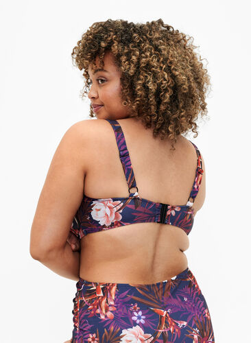 Printet bikini bh med bøjle, Purple Flower, Model image number 1