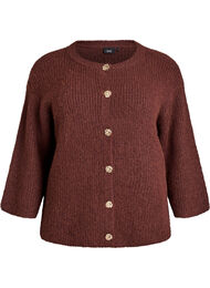 Kort cardigan med 3/4-ærmer og gyldne strukturknapper, Brun