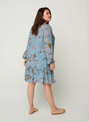 Langærmet kjole med blomsterprint, Light Blue AOP, Model image number 1