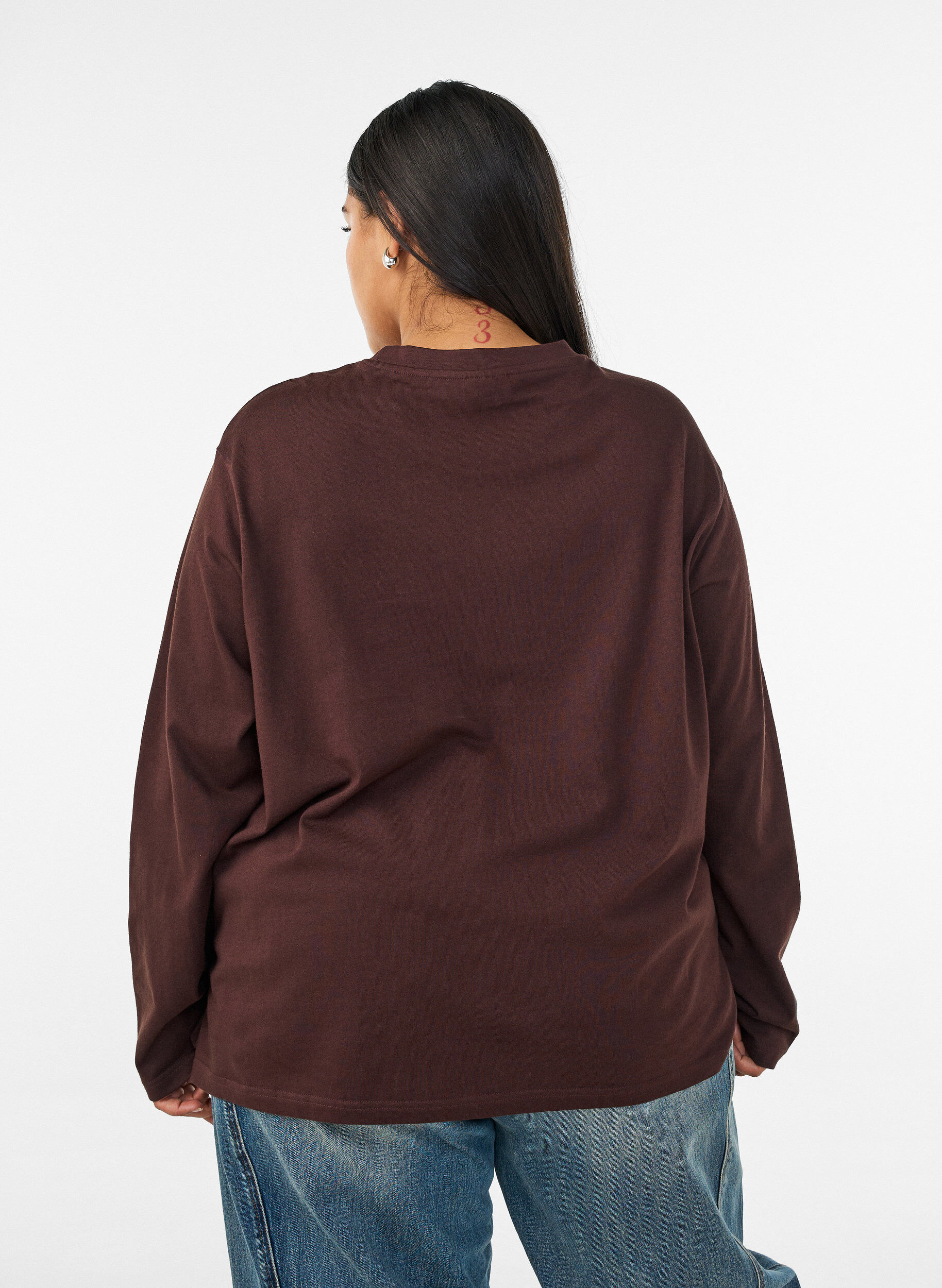 ZizziBasis t-shirt med lange &aelig;rmer, Brun, Model image number 2