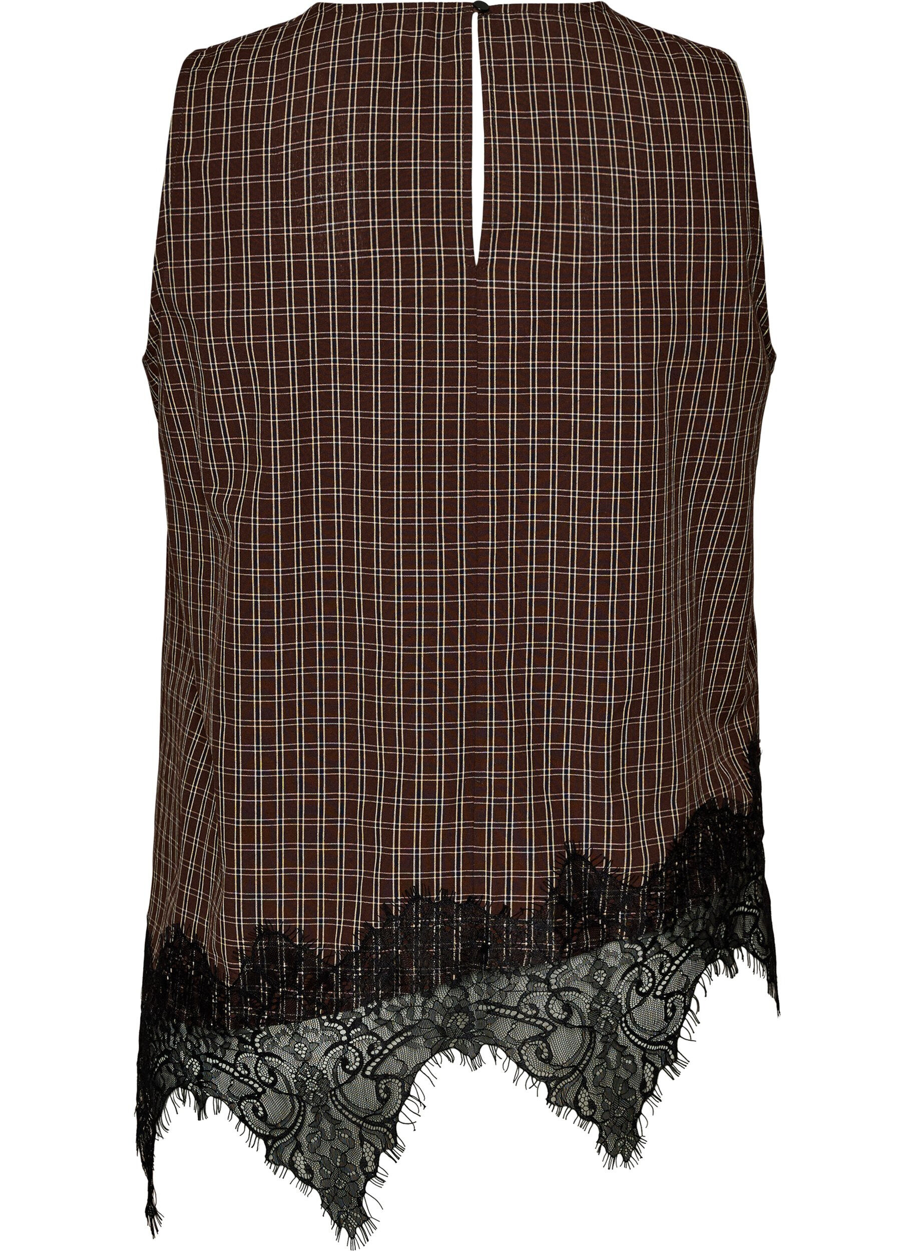 ZizziTernet top med asymmetrisk blondekant, Brun, Packshot image number 1
