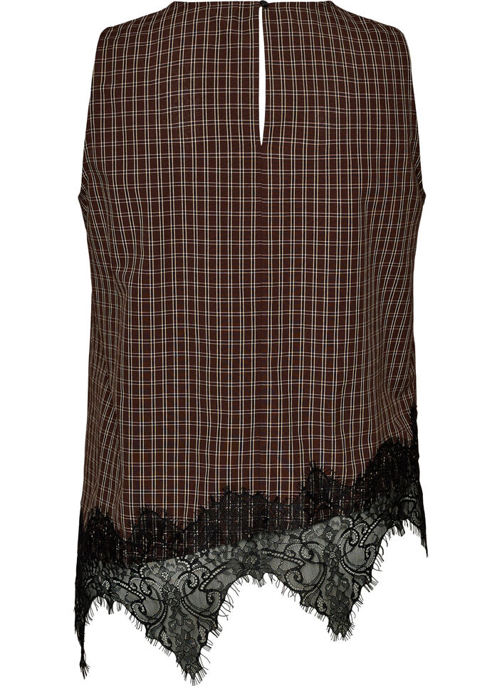 Ternet top med asymmetrisk blondekant, Brun, Packshot image number 1
