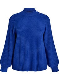 Ribstrikket sweater med ballon&aelig;rmer og knapper, Bl&aring;