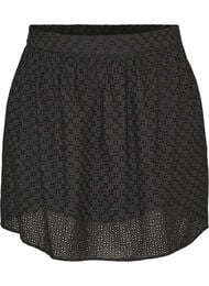 Kort nederdel med broderie anglaise og elastisk talje, Sort