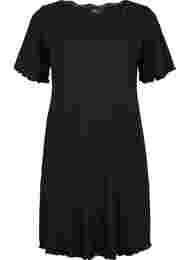 Kortærmet natkjole med blonder, Black
