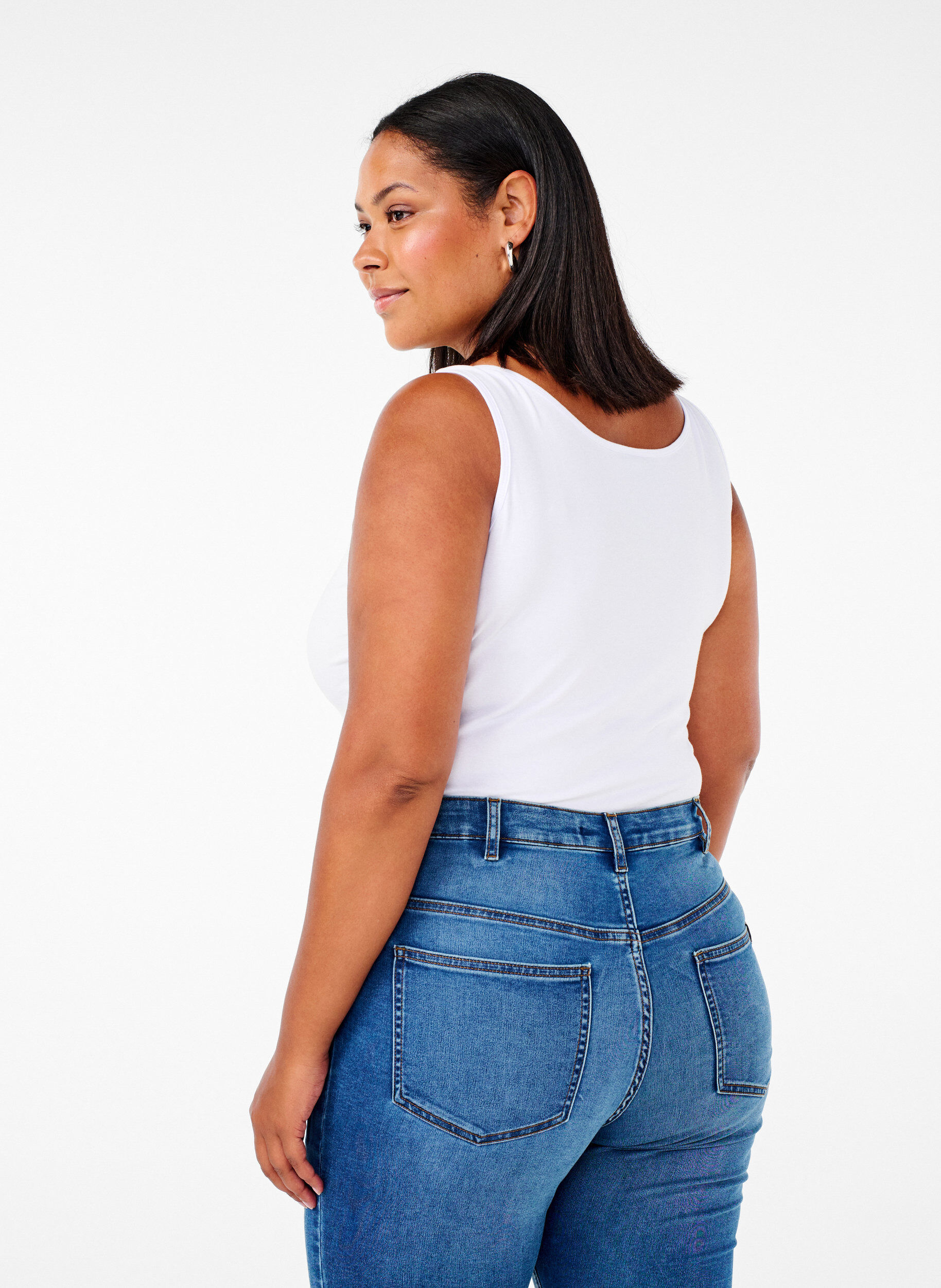 Zizzi Ensfarvet basis top i bomuld, Hvid, Model image number 2