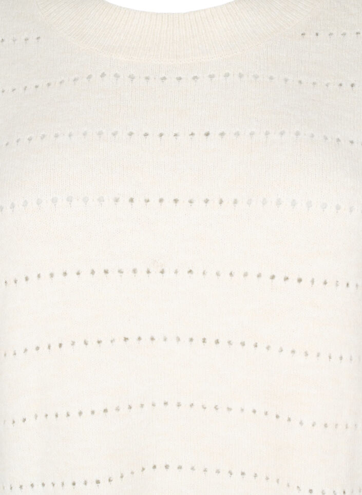 Strikbluse med rund hals og hulmønster, Birch Mel., Packshot image number 2