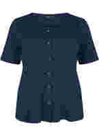 Kortærmet rib t-shirt med knapper, Navy Blazer