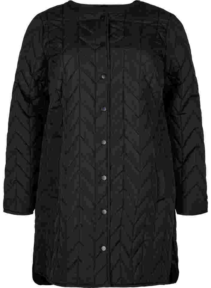 Quiltet jakke med knapper, Black, Packshot image number 0