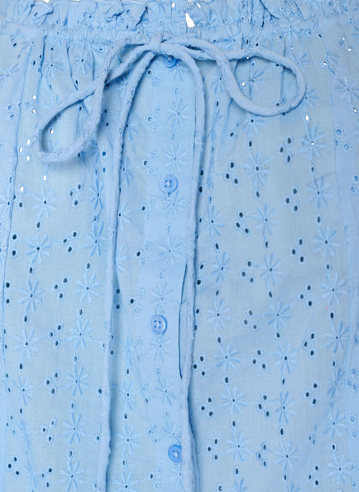 &AElig;rmel&oslash;s bluse med broderie anglaise og fl&aelig;ser, Bl&aring;, Packshot image number 2