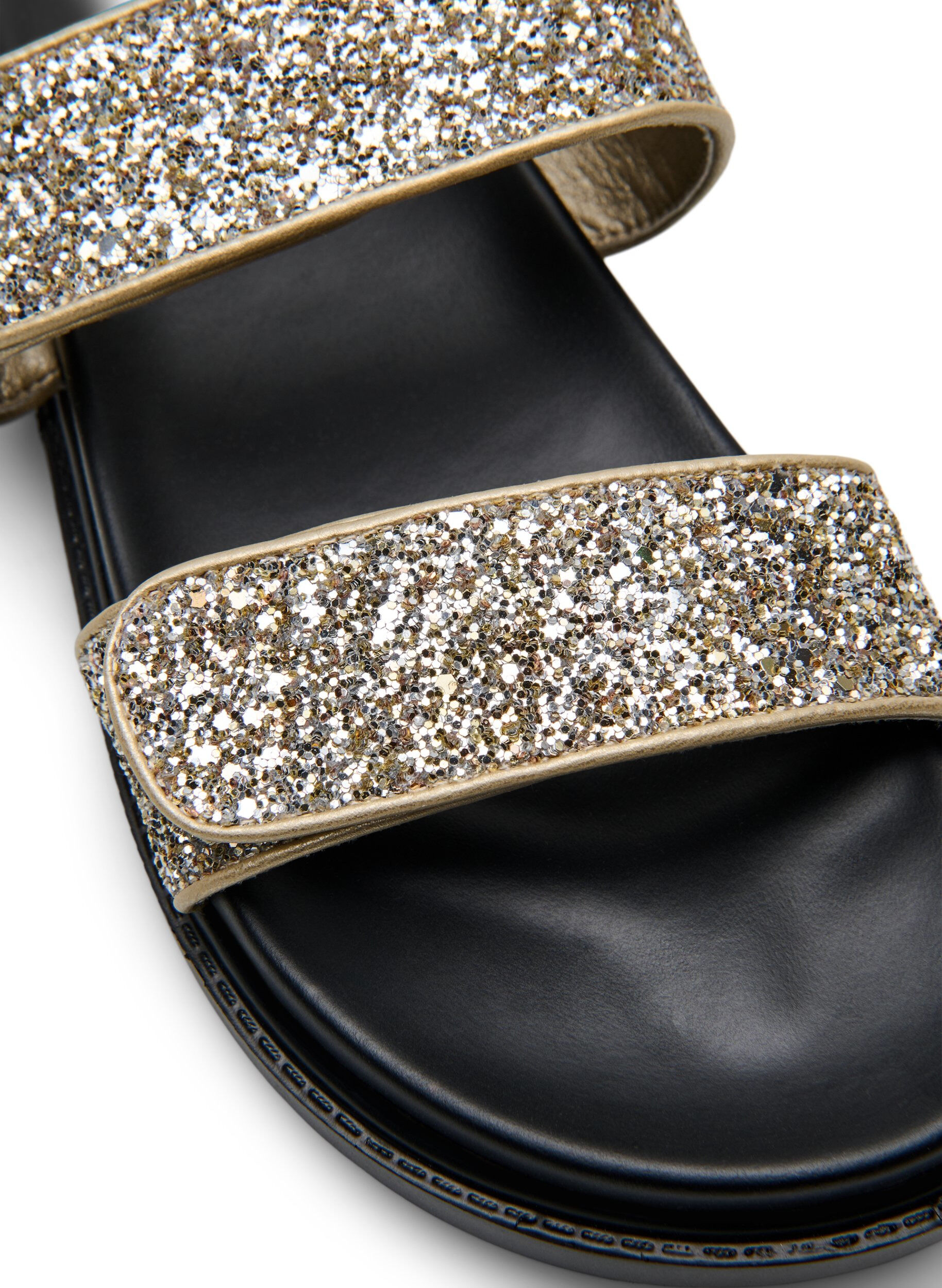 Zizzi Wide fit - Glitter sandal med velcrolukning, Guld, Packshot image number 3