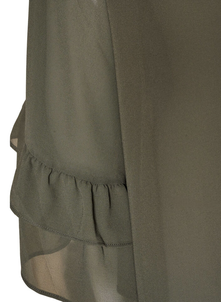 Bluse med sl&oslash;jfeb&aring;nd og fl&aelig;sedetaljer, Gr&aring;, Packshot image number 3