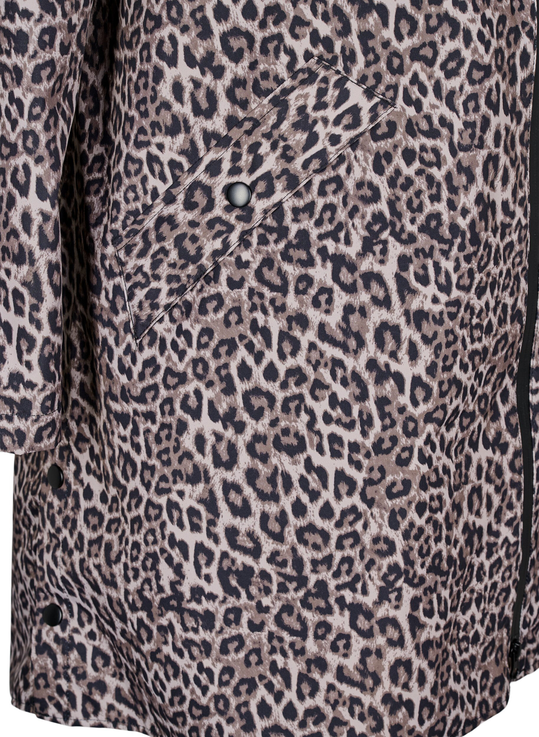 Zizzi Regnjakke med lommer og h&aelig;tte, Brun, Packshot image number 3