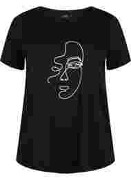 T-shirt med glimmer print i bomuld, Black Shimmer Face