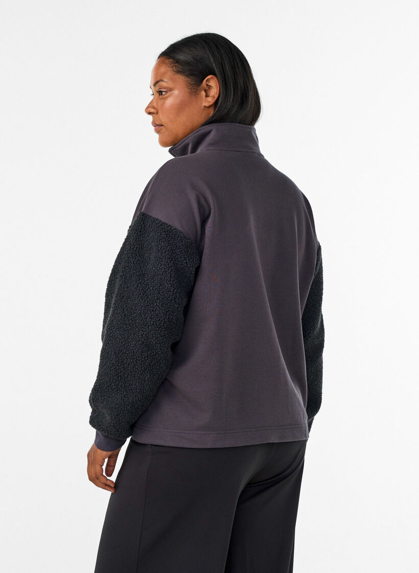 Sweatshirt med teddy&aelig;rmer og h&oslash;j hals, Gr&aring;, Model image number 2
