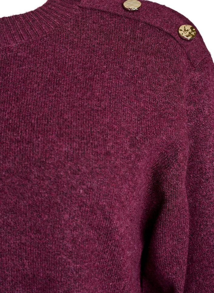 Strikbluse med knapdetalje, M&oslash;rk Bordeaux, Packshot image number 2