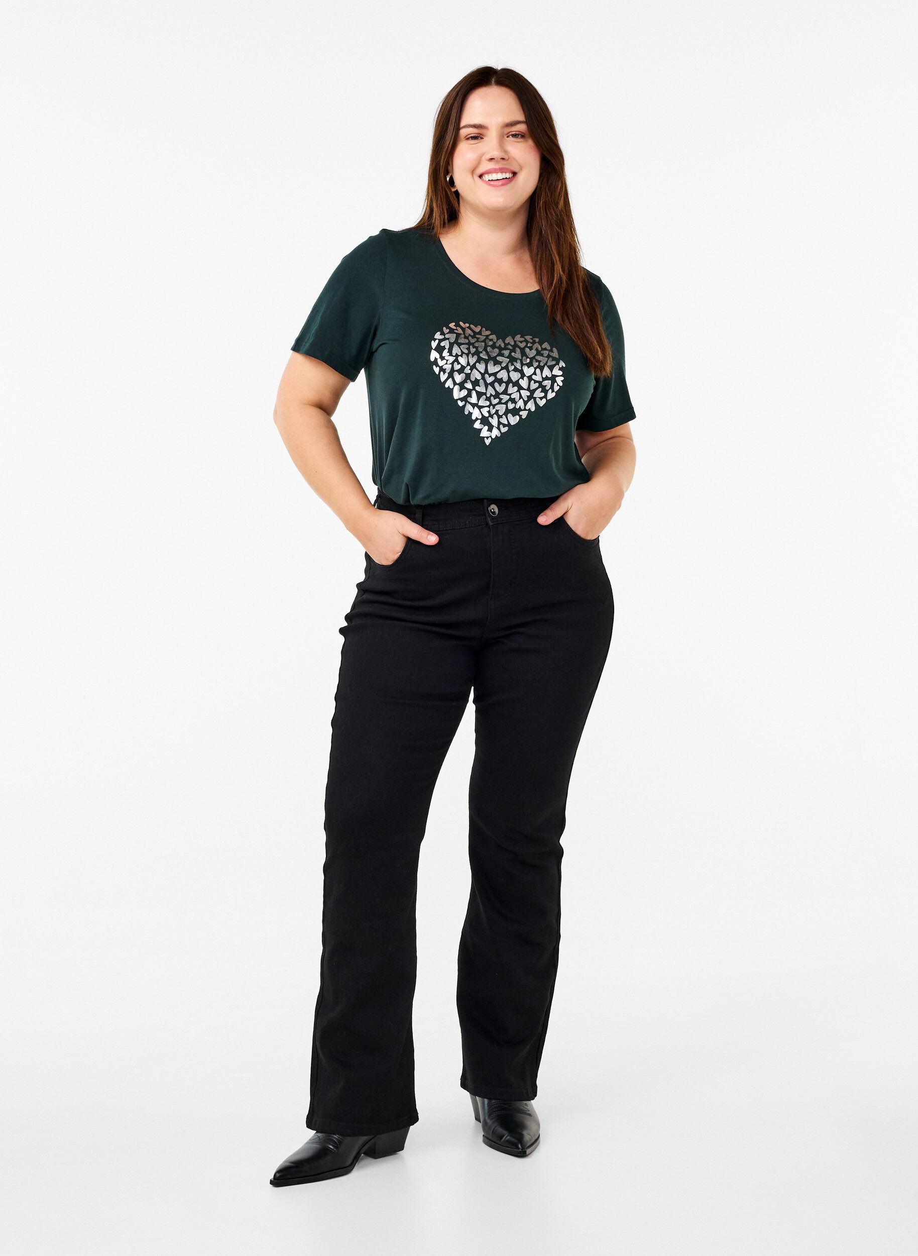 Zizzi FLASH - T-shirt med motiv, Gr&oslash;n, Model image number 1