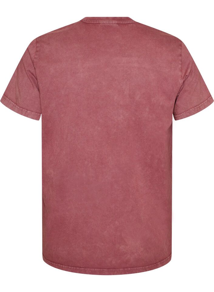 T-shirt i bomuld med frontprint og vasket look, R&oslash;d, Packshot image number 1