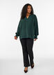 Bluse med smock manchetter og V-udsk&aelig;ring, Gr&oslash;n, Model image number 1